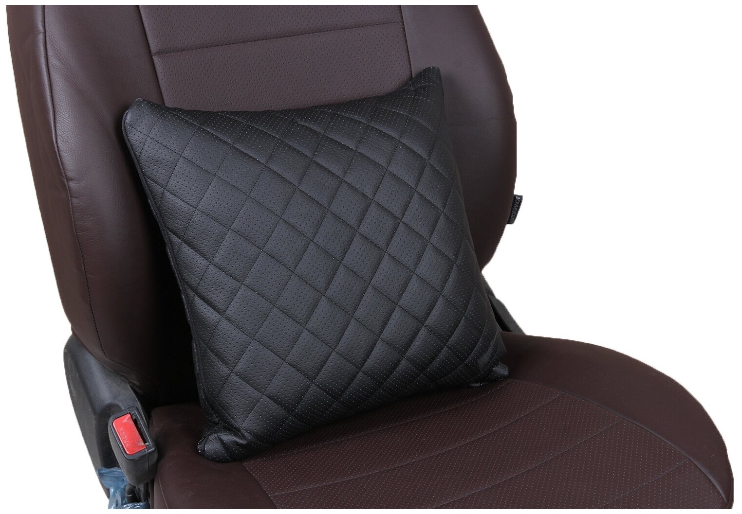 Подушка в салон автомобиля (Модель №3) из экокожи ромб, цвет: Черный