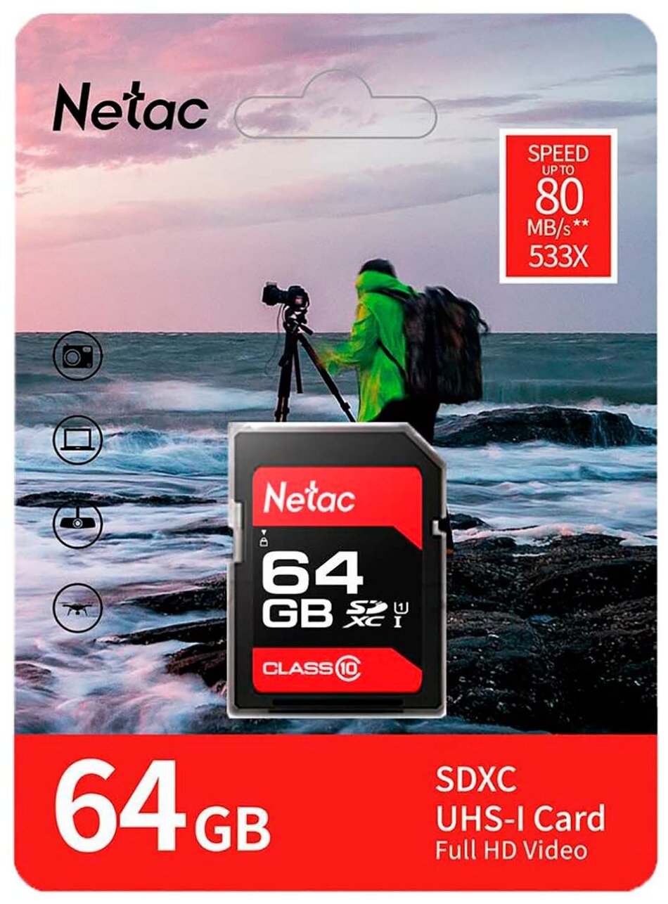 Флеш-накопитель NeTac Карта памяти Netac P600 Standard SD 64GB Retail version