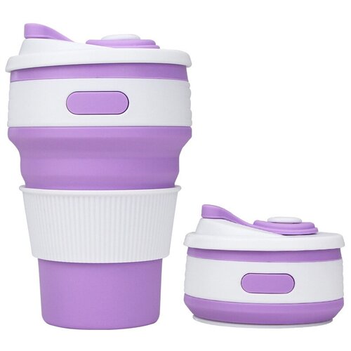 Силиконовый складной эко стакан / Cтакан-трансформер с крышкой Bag &You, фиолетовый, 350 мл