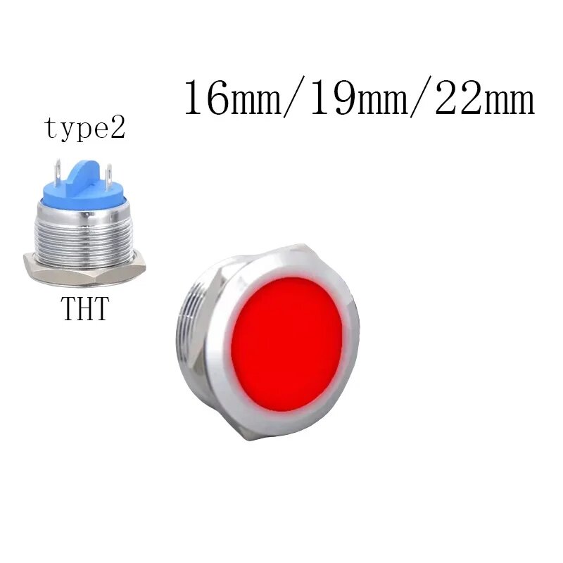 12 мм 16 мм 19 мм 22 мм металлический светодиодный индикатор 3-6 В/12-24 В/220 В водонепроницаемый знак контрольная лампа Red THT 16mm LED 3-6V