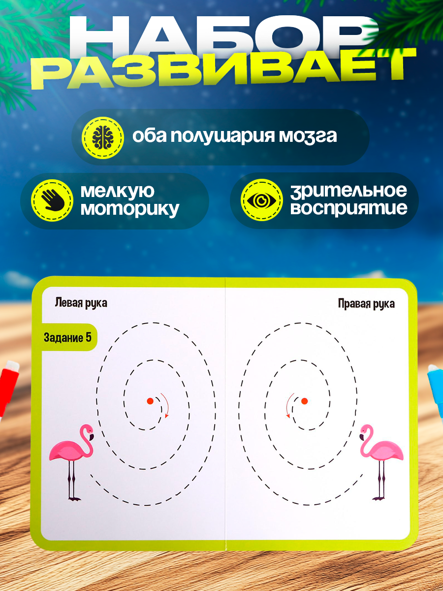 Набор пиши-стирай IQ-ZABIAKA "Межполушарное развитие" 20 заданий 2 маркера пиши-стирай