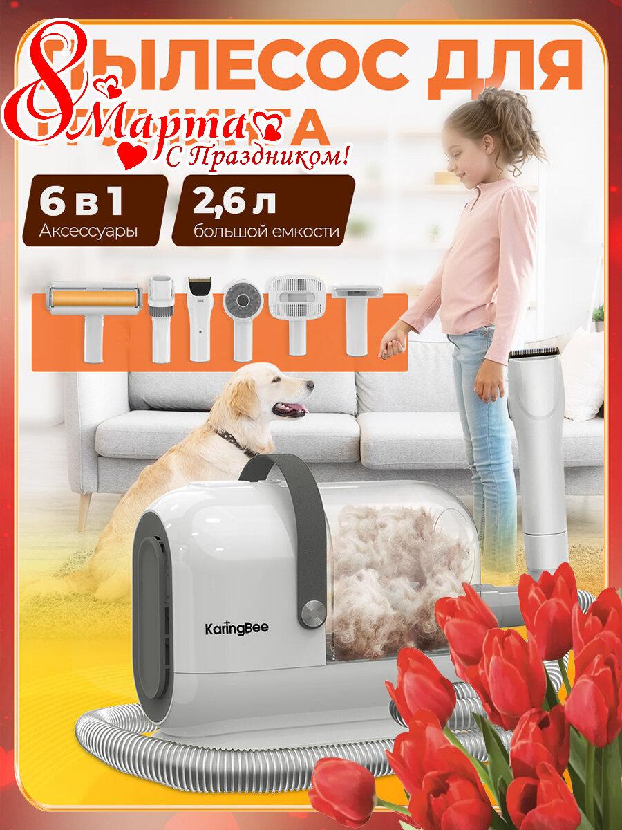Набор для ухода за домашними животными с вакуумом Karingbee PC-S9 6 в 1, 2.6л ，Со стеллажом для хранения вещей