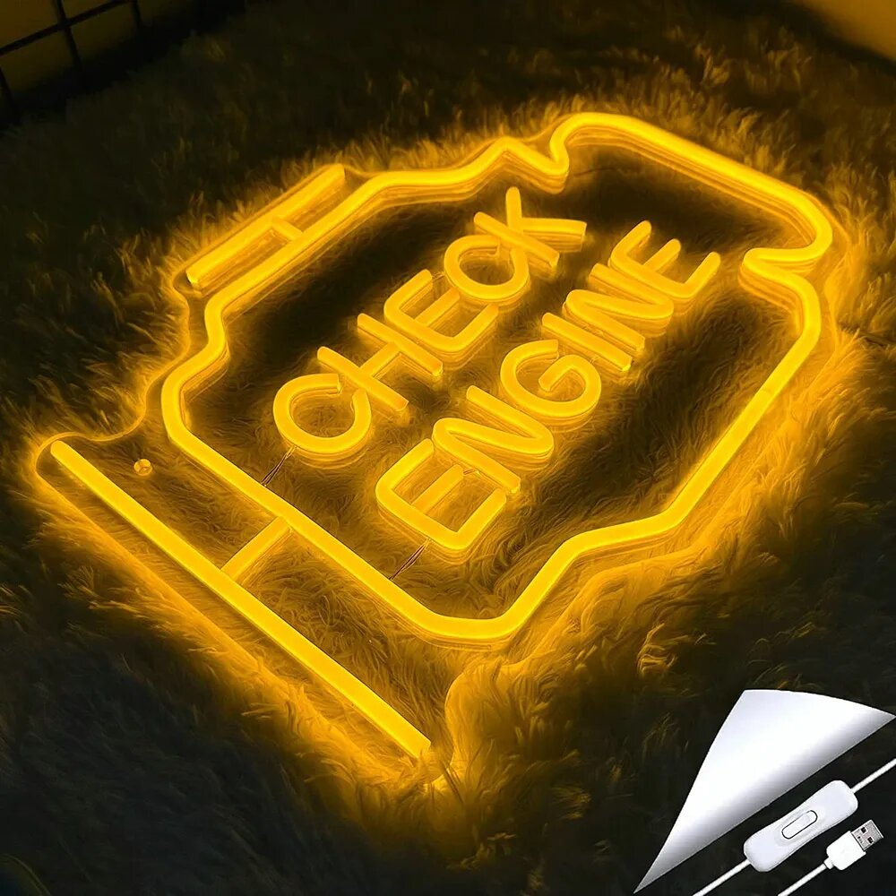 LED Неоновый светильник "Check Engine", 1.2W, 1 Вт, желтый, 400x300x300 мм