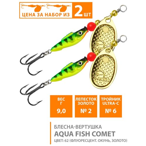Блесна вертушка для рыбалки AQUA Fish Comet-2 9g цвет 62 2шт