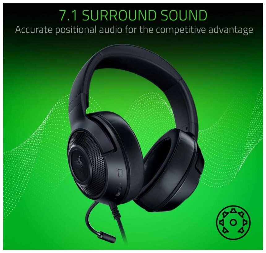 Гарнитура игровая RAZER Kraken X, для компьютера, мониторы, черный [rz04-02890100-r3m1] - фото №3