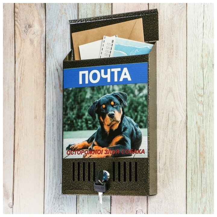 Ящик почтовый с замком, вертикальный, бронза, картинка микс - фотография № 2