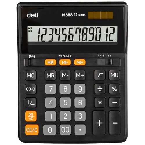 Калькулятор настольный полноразмерный Deli EM888 12-разрядный черный, 1407149