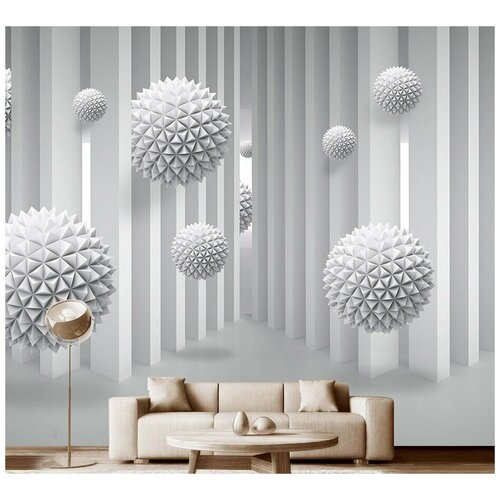 Фотообои на стену флизелиновые 3D Модный Дом Белые шары в лабиринте 350x300 см (ШxВ)
