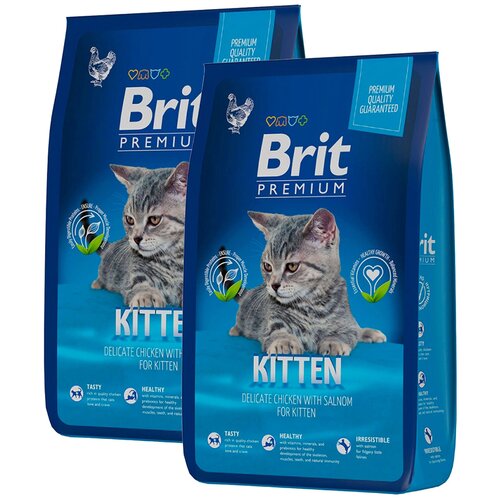 BRIT PREMIUM CAT KITTEN для котят с курицей и лососем (2 + 2 кг) brit premium cat kitten полнорационный сухой корм для котят с курицей 800 г
