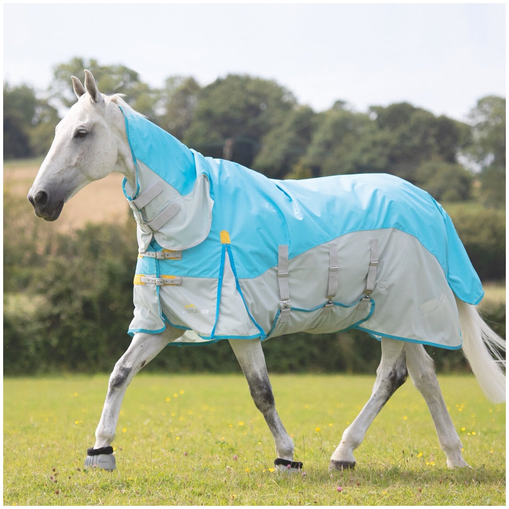 Попона антимоскитная для лошади с капором SHIRES HIGHLANDER "Waterproof Plus", 600D, 0g, 130, голубой