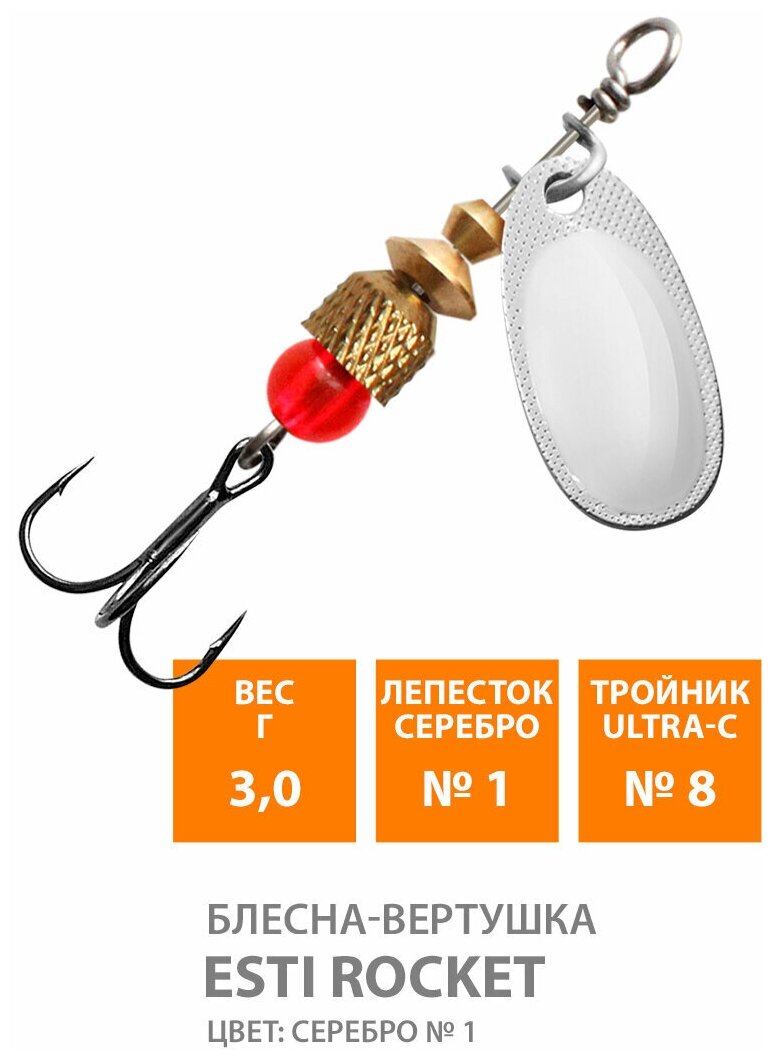 Блесна вертушка для рыбалки AQUA Esti Rocket-1 3g серебро
