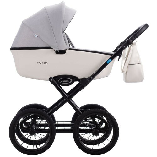 Коляска 3в1 Aroteam MORENO SL 07 (св.серый+белая кожа)/автолюлька черная