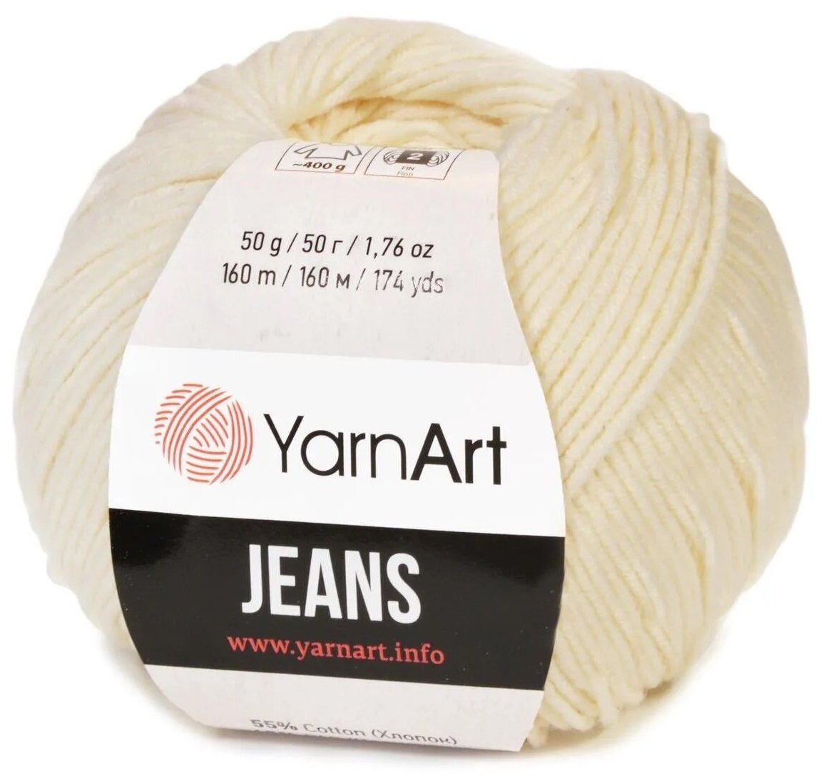 YarnArt Пряжа "Jeans" 55% хлопок, 45% акрил 160м/50гр (03 молочный)