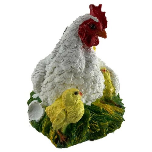Садовая фигурка для дачи, сада и огорода на газон 'Курица-наседка с цыплятами 22x28x20 см'.