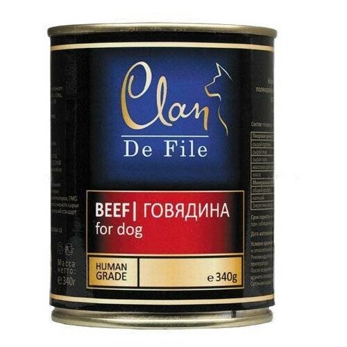 Clan De File влажный корм для взрослых собак всех пород, говядина 340 гр (4 шт) clan de file влажный корм для взрослых собак всех пород курица 100 гр 34 шт