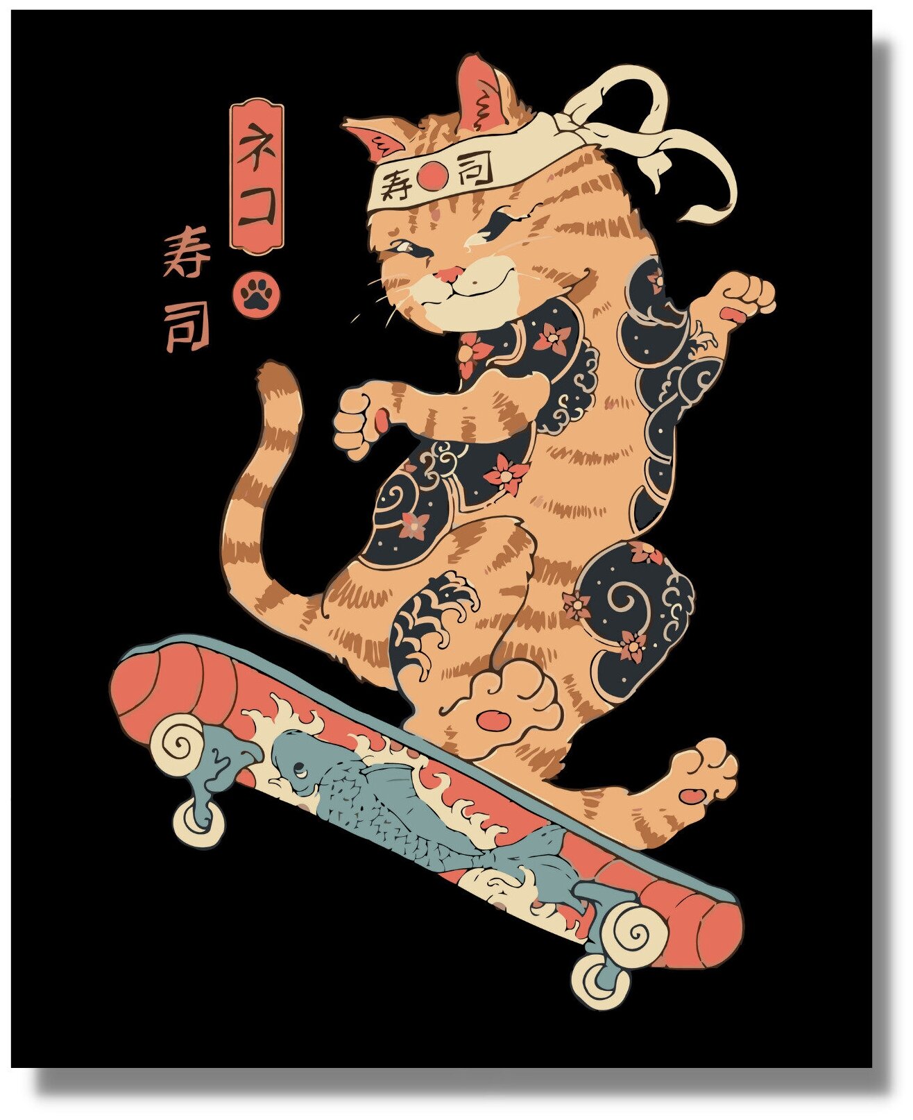 Картина по номерам "Кот на скейте" холст на подрамнике 40х50