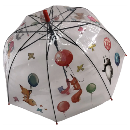 Зонт - трость прозрачный/ Детский зонтик от дождя GALAXY, полуавтомат, складной, арт. С-537, красный