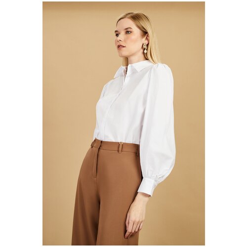 Блуза  Baon, повседневный стиль, свободный силуэт, длинный рукав, манжеты, однотонная, размер 50, белый
