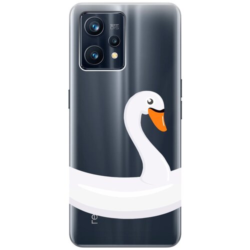 Силиконовый чехол на Realme 9 Pro+, Рилми 9 Про+ с 3D принтом Swan Swim Ring прозрачный чехол книжка на realme 7 рилми 7 с 3d принтом swan swim ring золотистый