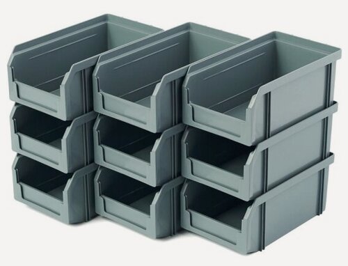 Изображение товара Пластиковый ящик Стелла-техник V-1-К9-серый, 172х102х75мм, комплект 9 штук