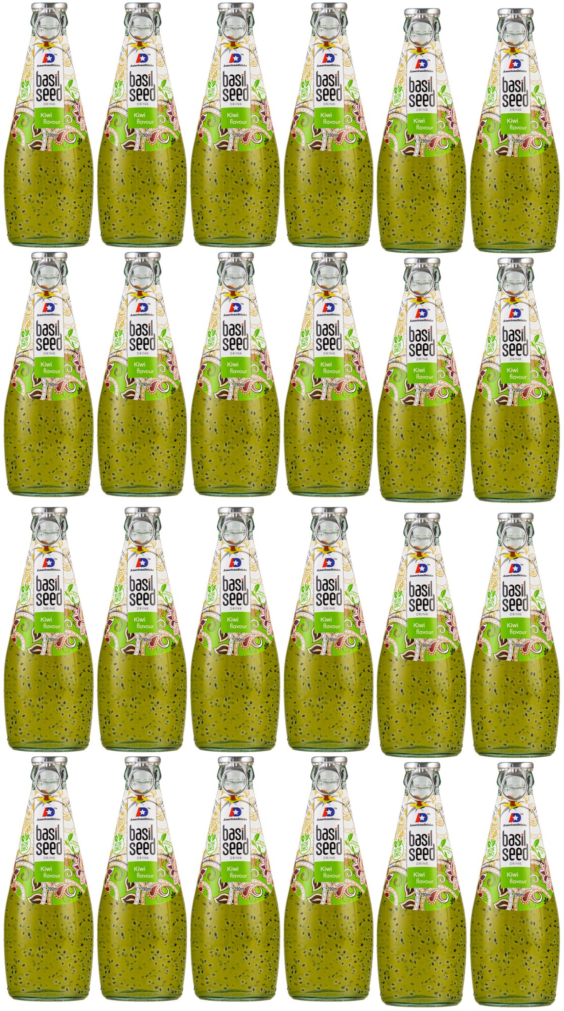 Сокосодержащий напиток American Drinks Basil Kiwi ( Сочный Киви ) стеклянная бутылка 290 мл., упаковка - 24 штуки - фотография № 1