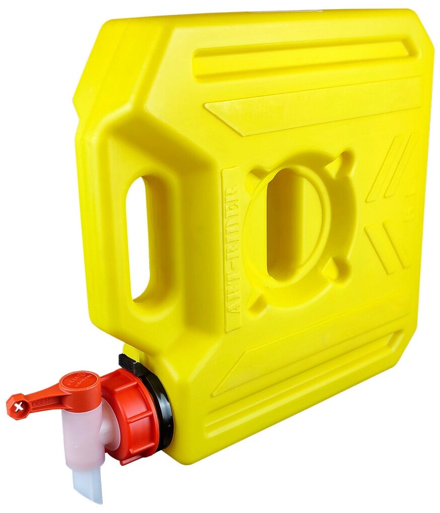 Канистра экспедиционная плоская для воды ART-RIDER 5 литров жёлтая с краном - фотография № 1