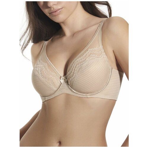 Бюстгальтер  Creaciones Selene, кружевной, прозрачный, чашка формованная, с глубоким вырезом, мягкая, размер 100C, черный