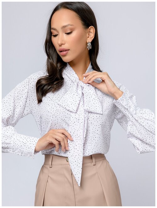 Блуза  1001dress, классический стиль, полуприлегающий силуэт, длинный рукав, без карманов, размер 44, белый