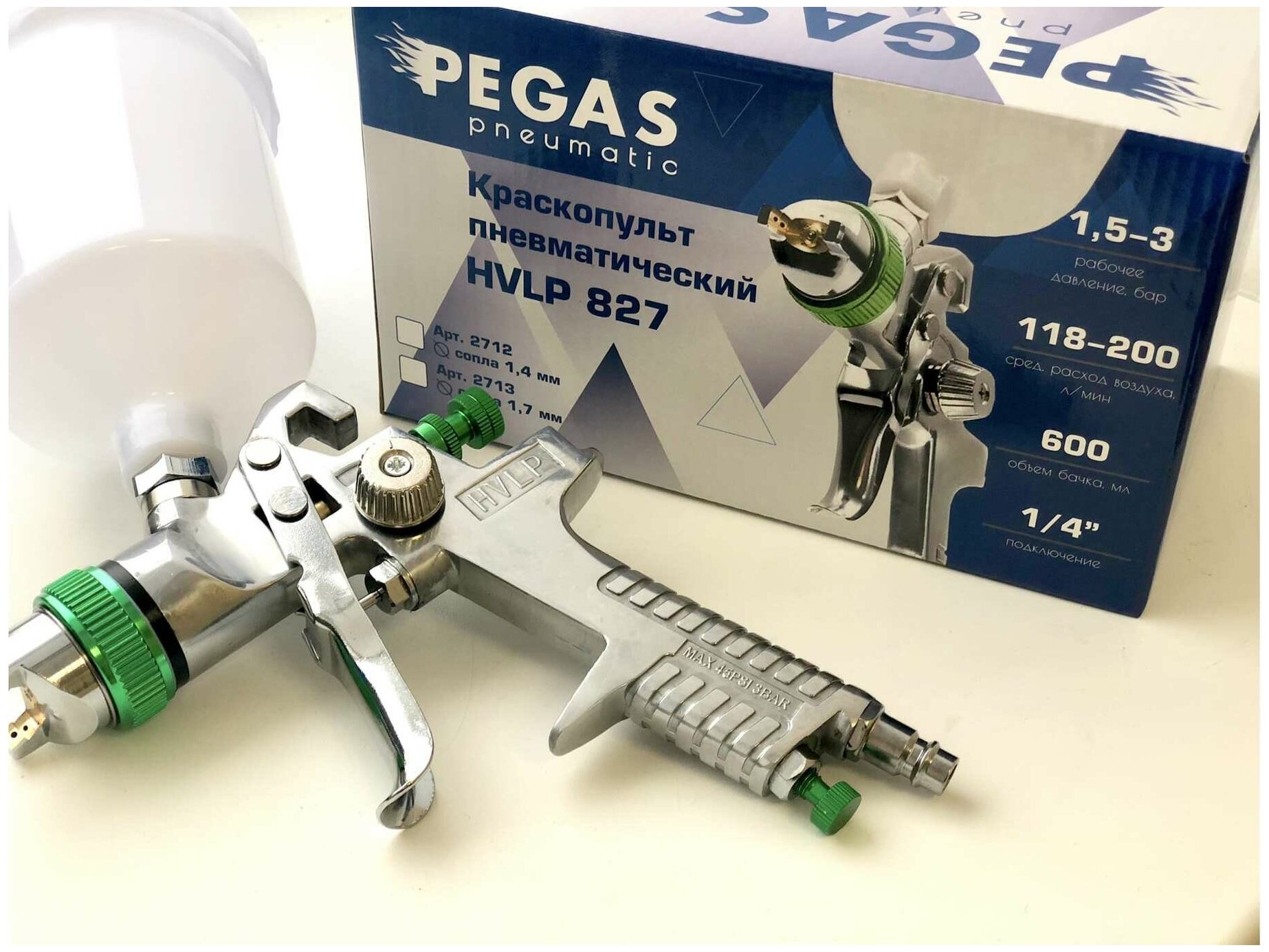 Краскопульт Pegas pneumatic HVLP827 сопло 1.4 мм 2712