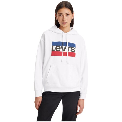 фото Толстовка levi's, силуэт свободный, средней длины, капюшон, размер s, белый