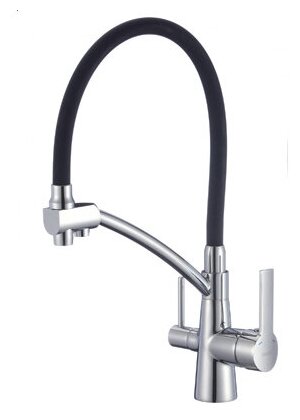 Смеситель для кухни Savol S-L1805-01 хром и черный с выдвижным изливом и управлением рычажным