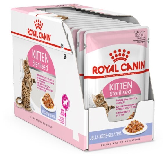 Влажный корм для стерилизованных котят Royal Canin профилактика избыточного веса, мясное ассорти 12 шт. х 85 г (кусочки в желе) - фотография № 6