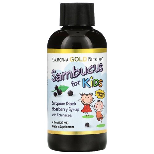 Сироп California Gold Nutrition Sambucus for kids, 190 г, 120 мл, 10 мл