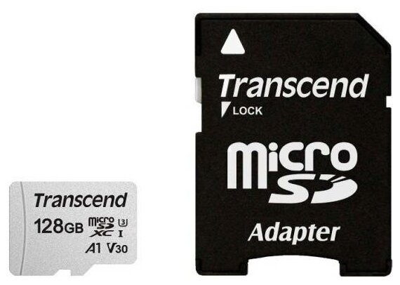 Карта памяти microSDXC 128 GB Transcend Class 10 UHS-I U3 A1 + SD Adapter [TS128GUSD300S-A]