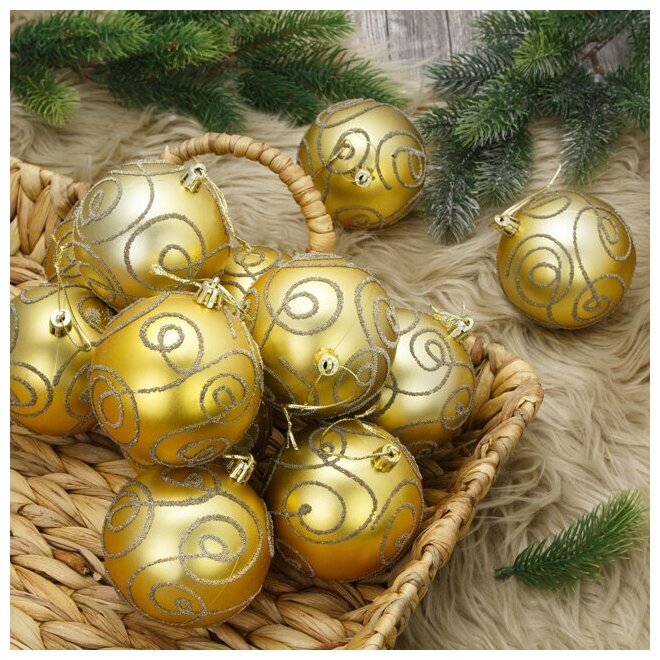Kaemingk Набор пластиковых шаров Блестящий Пируэт 8 см золотой, 12 шт *
