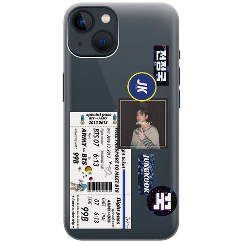 Силиконовый чехол на Apple iPhone 14 / Эпл Айфон 14 с рисунком BTS Stickers чехол книжка на apple iphone 14 эпл айфон 14 с рисунком soviet stickers красный