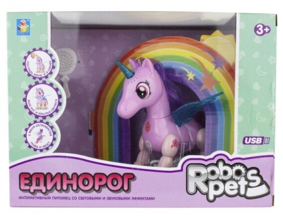 Интерактивная игрушка 1TOY Т16803 RoboPets Робо-единорог розовый