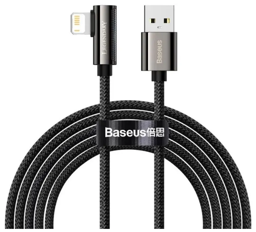 Кабель для передачи данных / быстрой зарядки /Угловой/Baseus Legend Series Elbow Fast Charging Data Cable USB to iP 2.4A 2m Black CALCS-A01