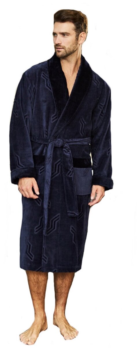 Халат Polens, длинный рукав, карманы, размер 54-56, синий - фотография № 9
