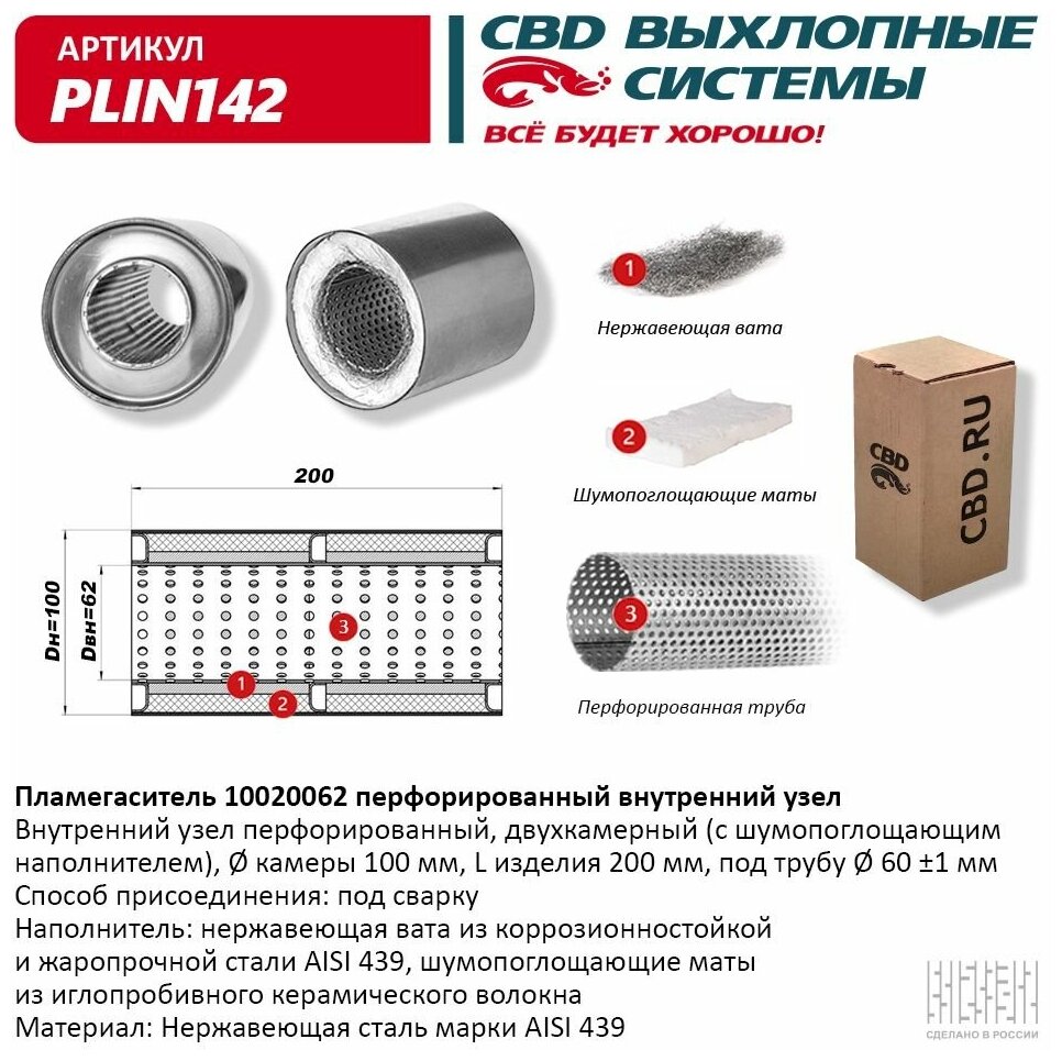 Пламегаситель CBD 10020062 перфорированный внутренний узел PLIN142