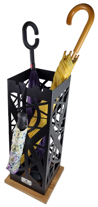 Подставка для зонтов, напольная, стальная, с подставкой из натурального дуба: "дали", с подвесом для зонтов-автомат, в стиле LOFT. 24х24х56см. - фотография № 4