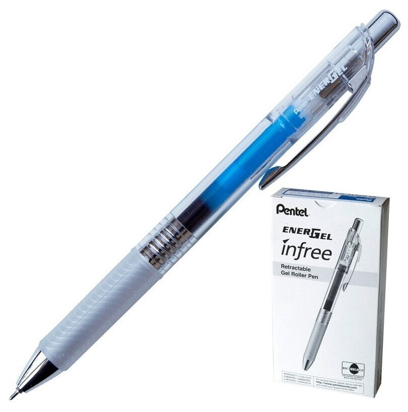 Ручка гелевая Pentel Energel Infree, автомат, резиновый манжет, синий стержень