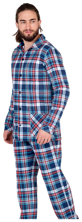 Комплект мужской Lilians., домашний, пижама, размер 52, утепленная, сине-бирюзовый, клетка - фотография № 3