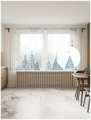 Тюль для кухни и спальни JoyArty "Снежное рождество", 2 полотна со шторной лентой шириной по 145 см, высота 180 см.