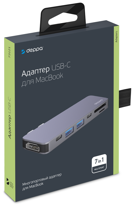 USB-C адаптер для MacBook 7-в-1, графит, Deppa 73121