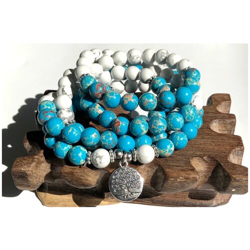 Четки буддийские 108 бусин из натурального камня, на шею, мужские, женские, для молитвы