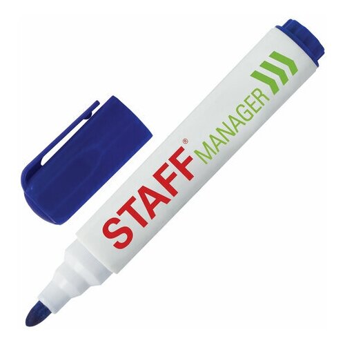 Маркер стираемый для белой доски синий, комплект 24 шт, STAFF Manager, 5 мм, с клипом, 151492 staff маркер для доски manager зелeный