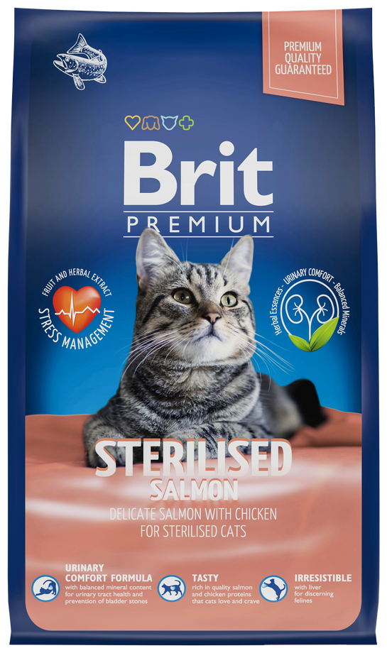 Сухой корм премиум класса Brit Premium Cat Sterilized Salmon & Chicken с лососем и курицей для взрослых Стерилизованых кошек 0,8 кг - фотография № 6