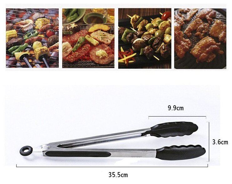 Зажимы(щипцы) для еды из силикона и нержавеющей стали 35,5 см. Цвет: черный