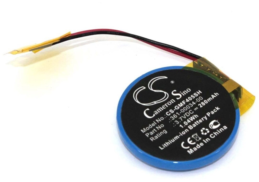 Аккумуляторная батарея (АКБ) CameronSino CS-GMF405SH для умных часов Garmin Forerunner 405 Forerunner 410 3.7В 1.04Вт 280мАч Li-Pol